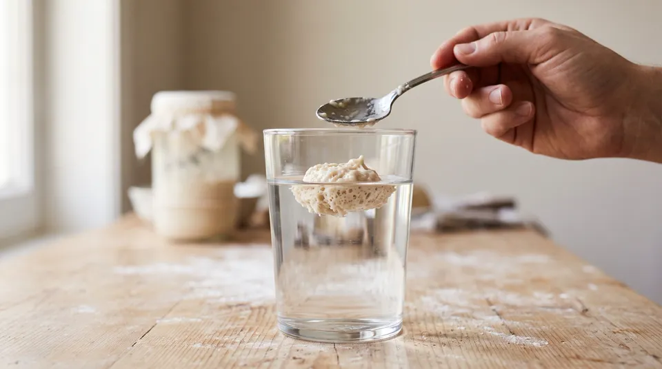 Prueba del vaso de agua para ver si la masa madre está lista