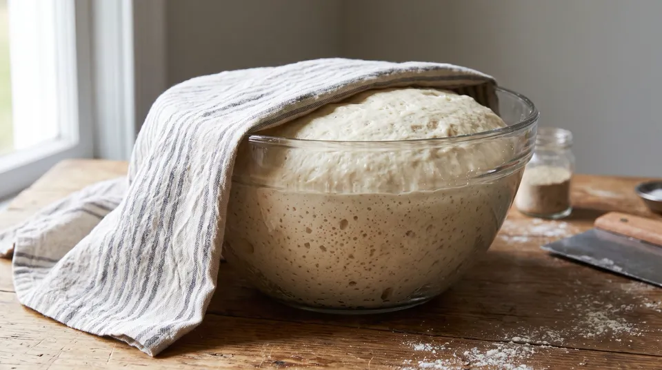 La masa del pan casero después del primer levado